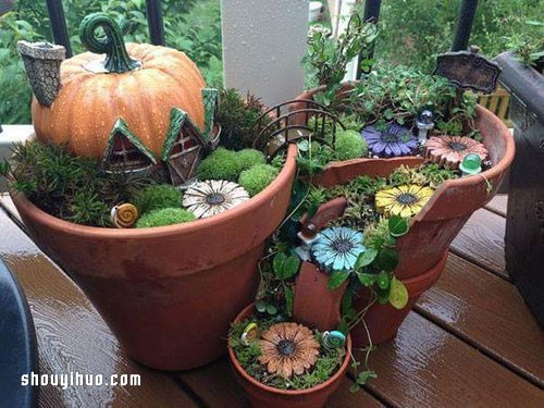 打破的花盆变废为宝 DIY童话般美丽的盆景(图5)