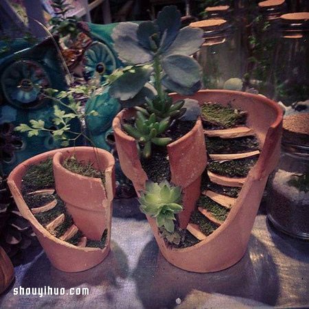 打破的花盆变废为宝 DIY童话般美丽的盆景(图9)