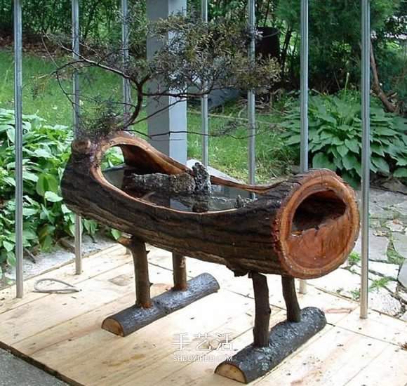 原木树桩制作山水盆景 自制树桩山水盆景方法 - 功圣花卉