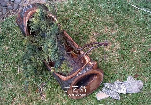 原木树桩制作山水盆景 自制树桩山水盆景方法(图5)