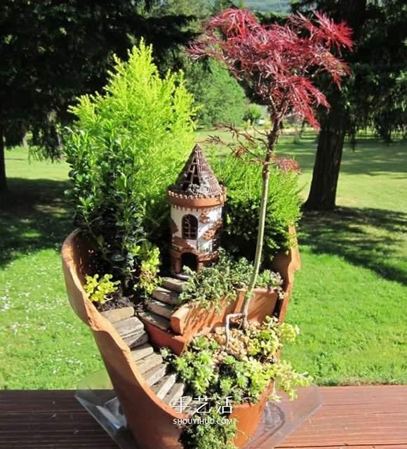 破损花盆做盆景的方法 破花盆废物利用DIY盆景(图3)