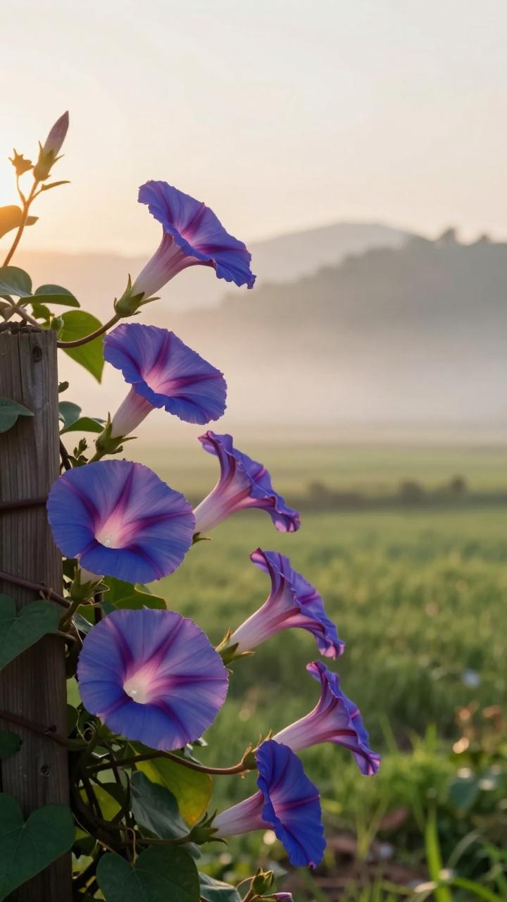 牵牛花盛开如晨曦中的号角